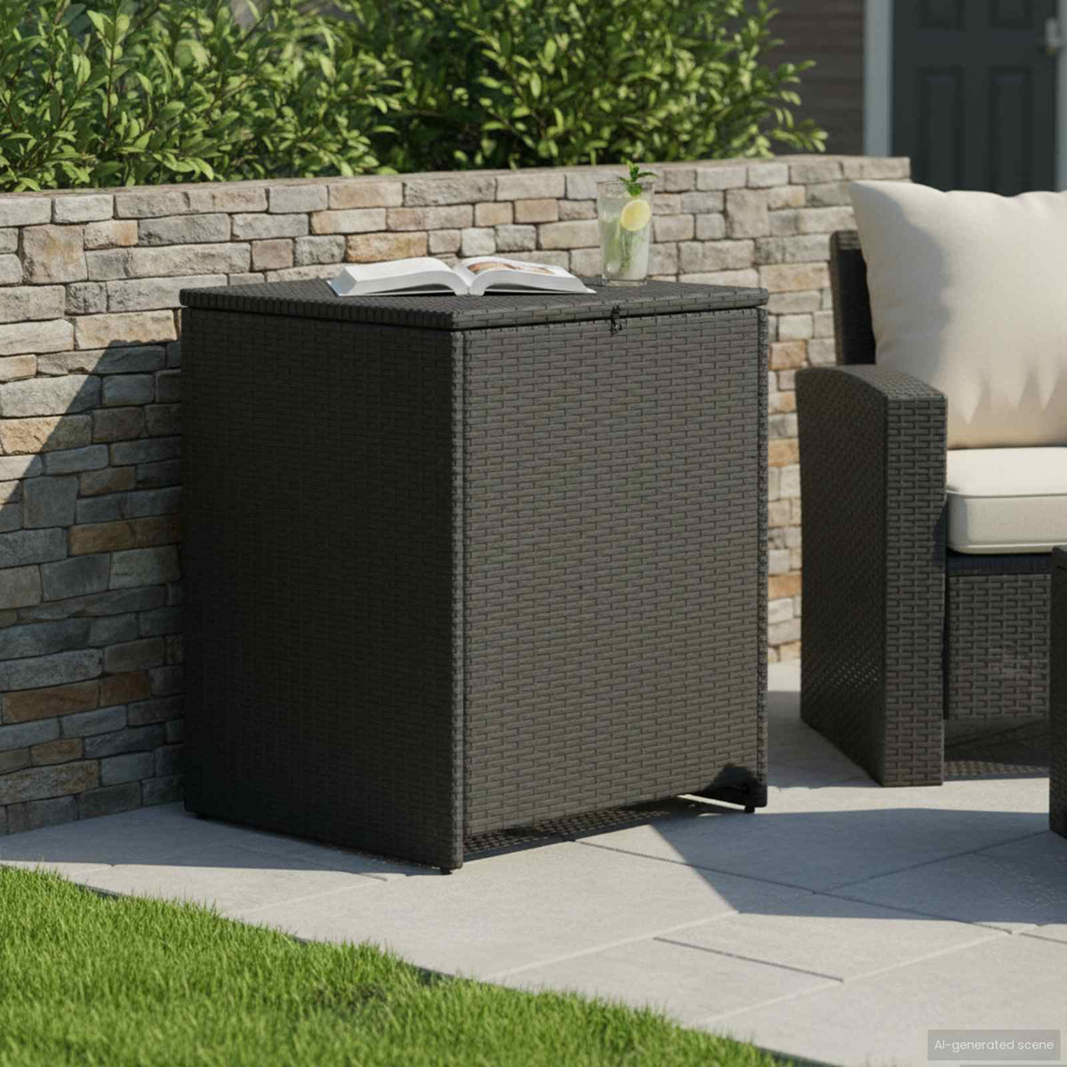 Outdoor Storage Boxes Garden Cushion Box Poly Rattan 55cm Chest Grey Black Brown
