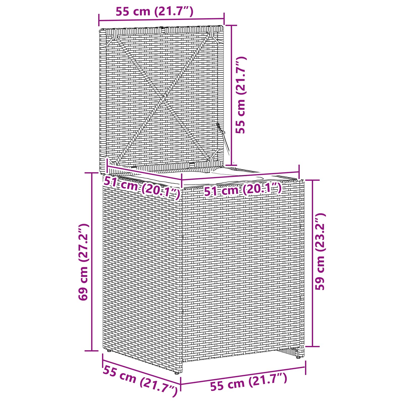 Cushion Box 55 X 55 X 69 Cm Poly Rattan