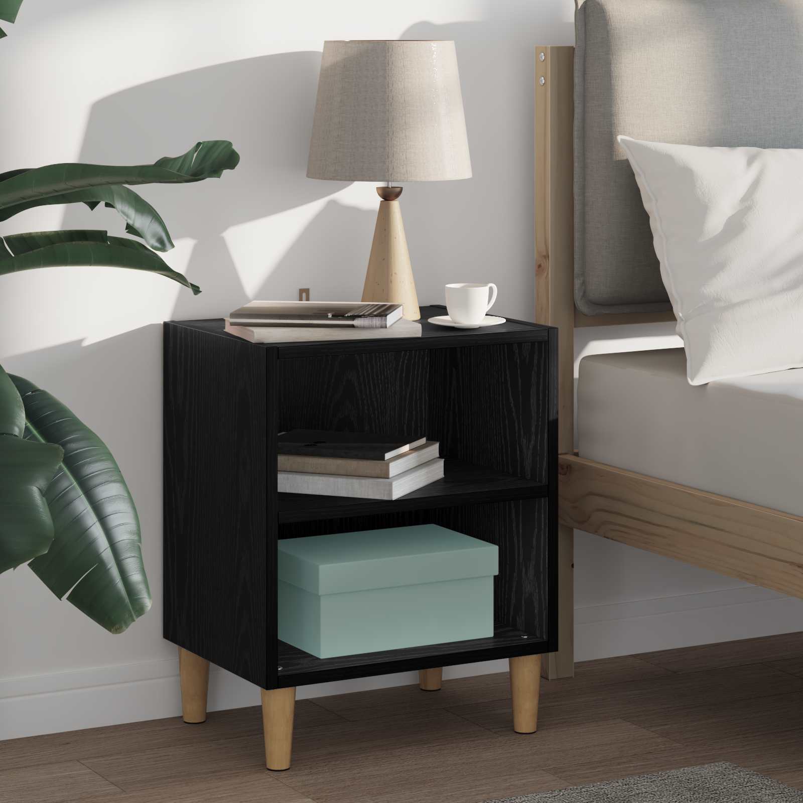 Bed Cabinet With Solid Wood Legs 40X30X50 Cm