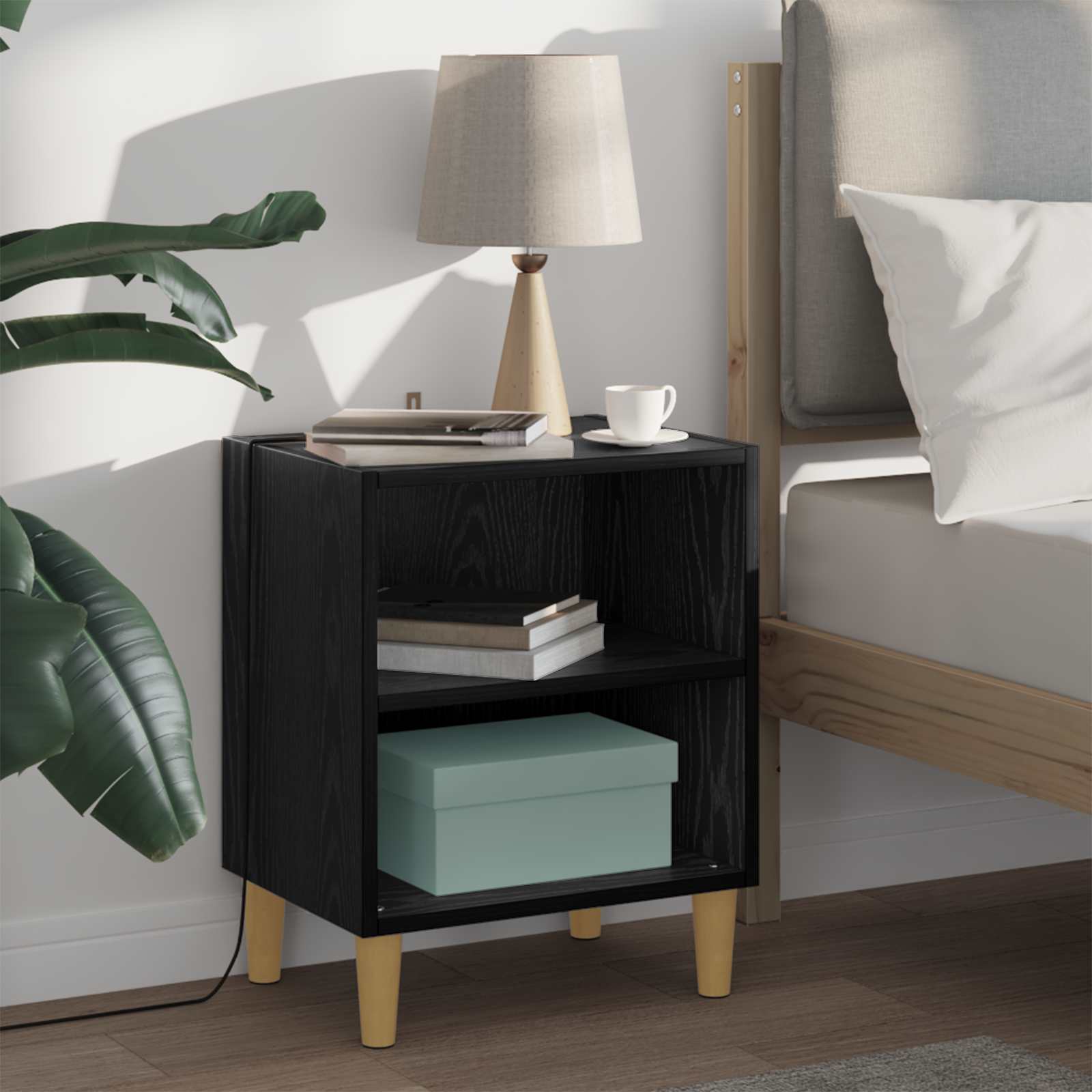 Bed Cabinet With Solid Wood Legs 40X30X50 Cm