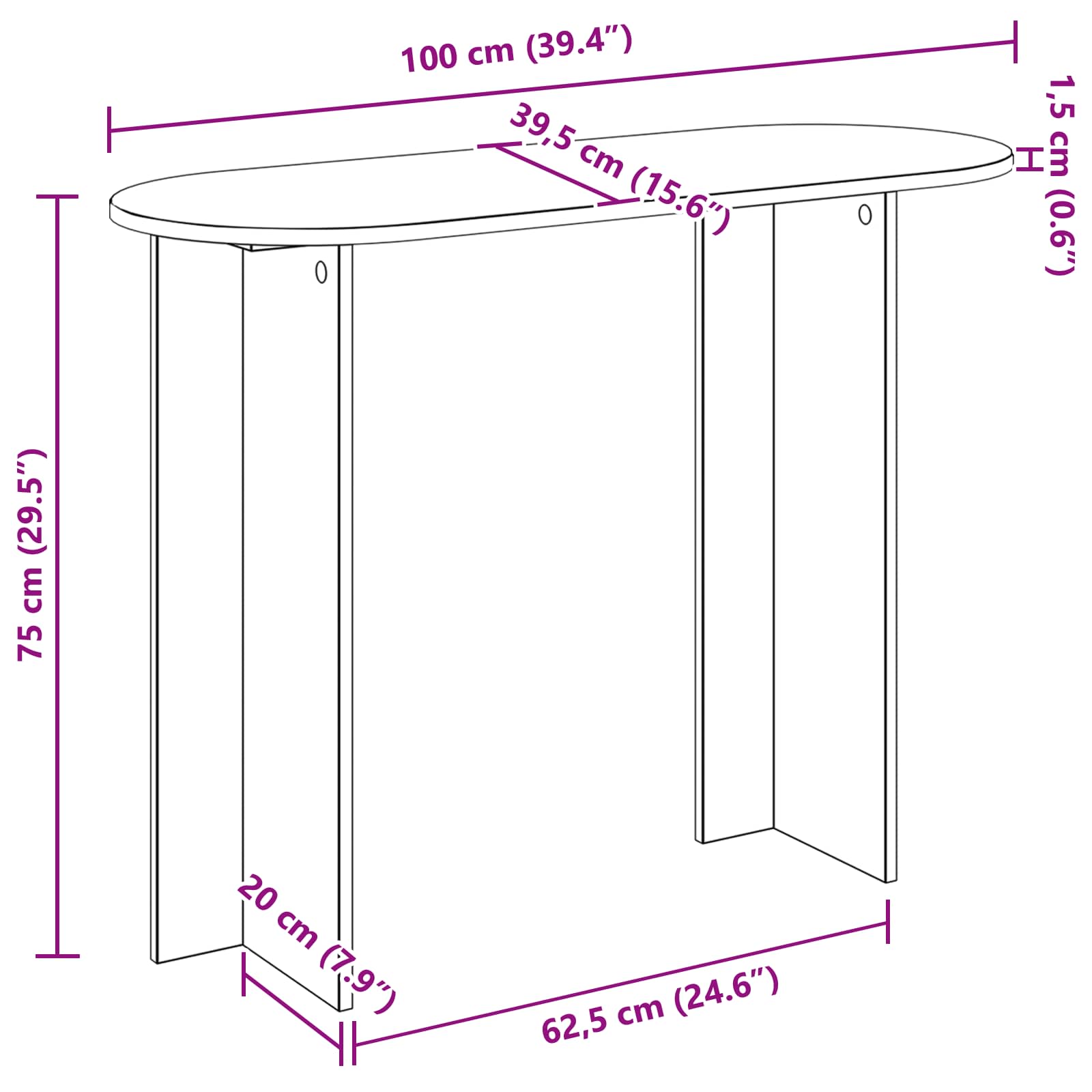 Console Table 100 X 39.5 X 75 Cm Engineered Wood