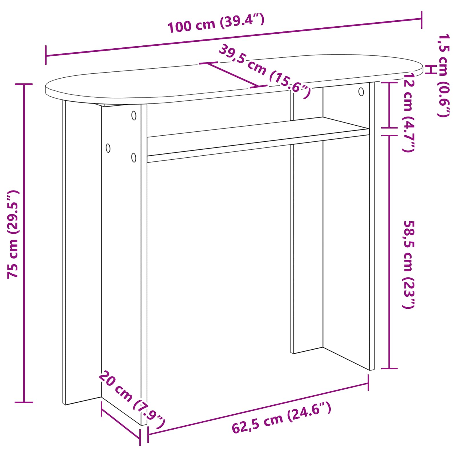 Console Table 100 X 39.5 X 75 Cm Engineered Wood