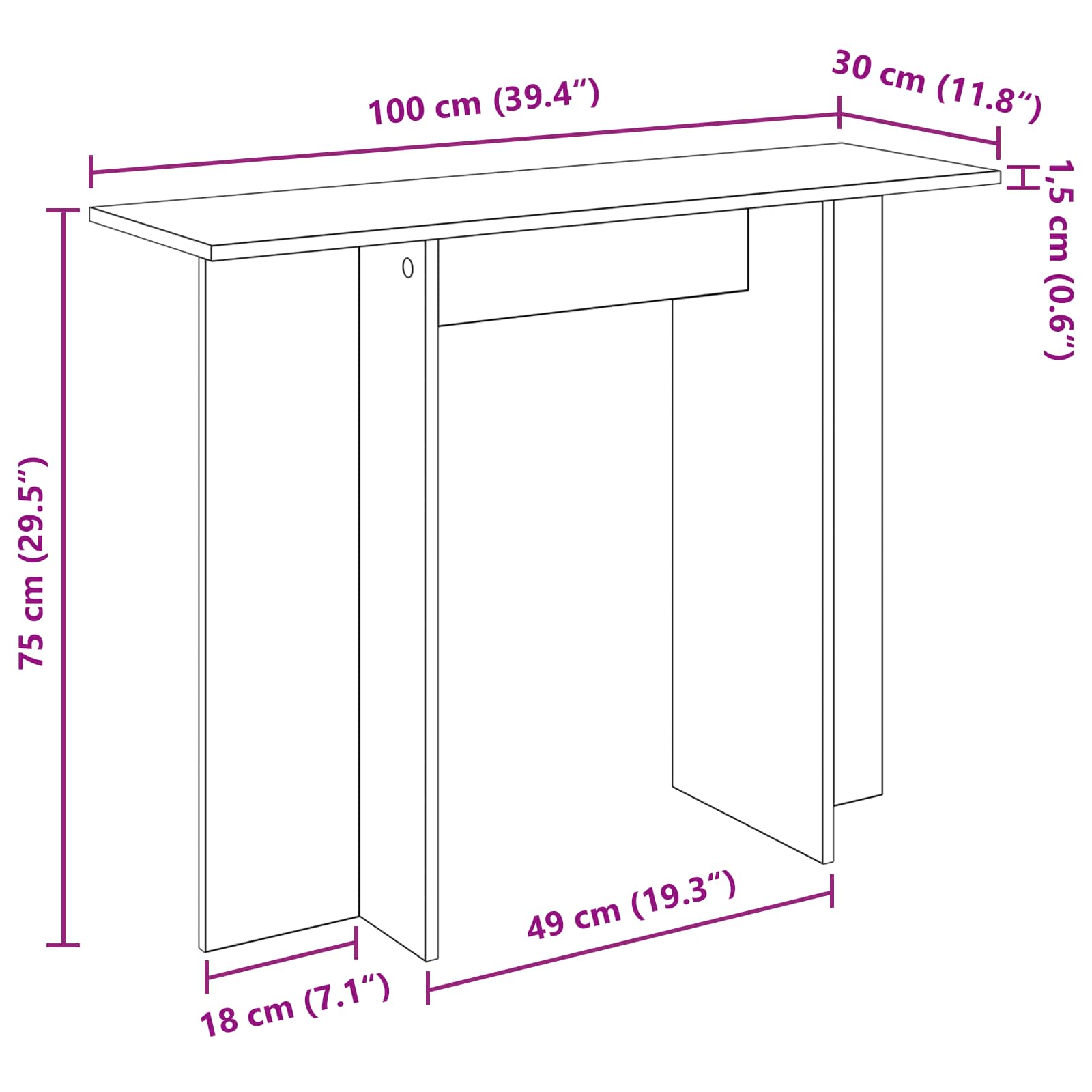 Console Table 100 X 30 X 75 Cm Engineered Wood