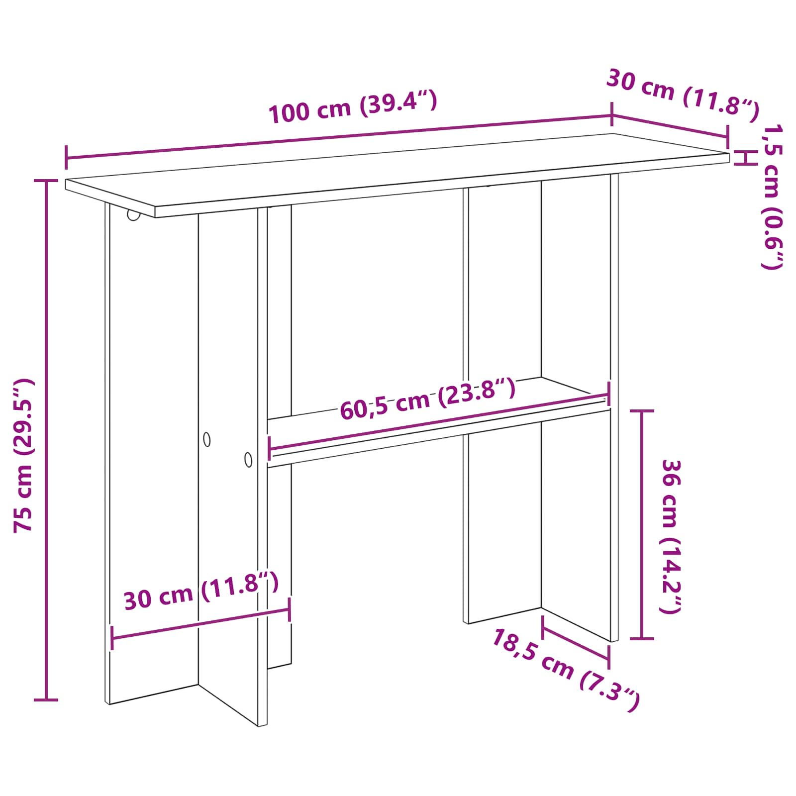 Console Table 100 X 30 X 75 Cm Engineered Wood