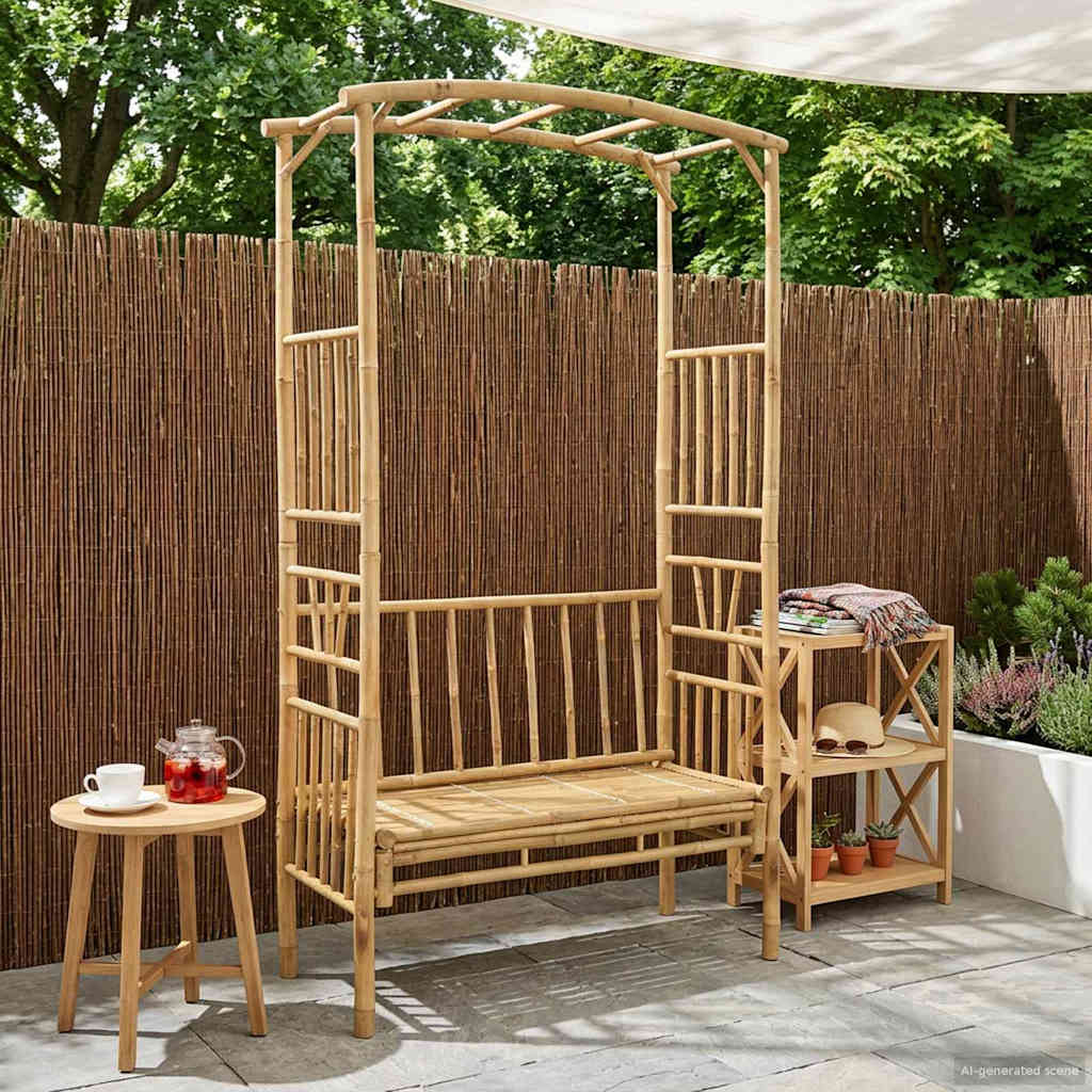 Garden Arch With Bench 115 X 50 X 205 Cm Bamboo