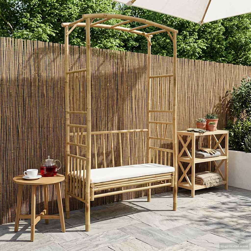 Garden Arch With Bench 115 X 50 X 205 Cm Bamboo
