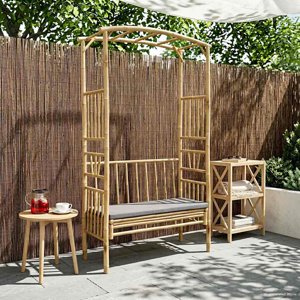 Garden Arch With Bench 115 X 50 X 205 Cm Bamboo