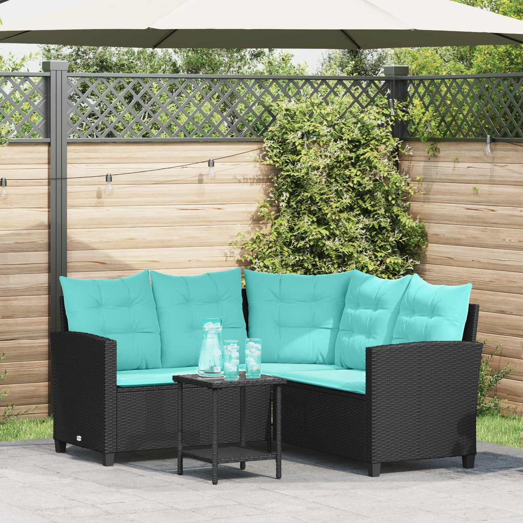 Outdoor Sofas Garden Sofa Cushion 2 Pcs Poly Rattan Black and turquoise 146 cm