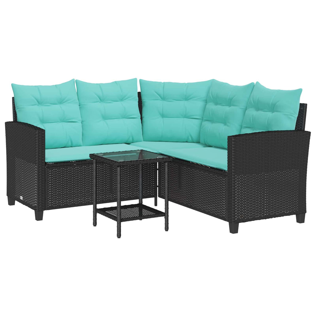 Outdoor Sofas Garden Sofa Cushion 2 Pcs Poly Rattan Black and turquoise 146 cm