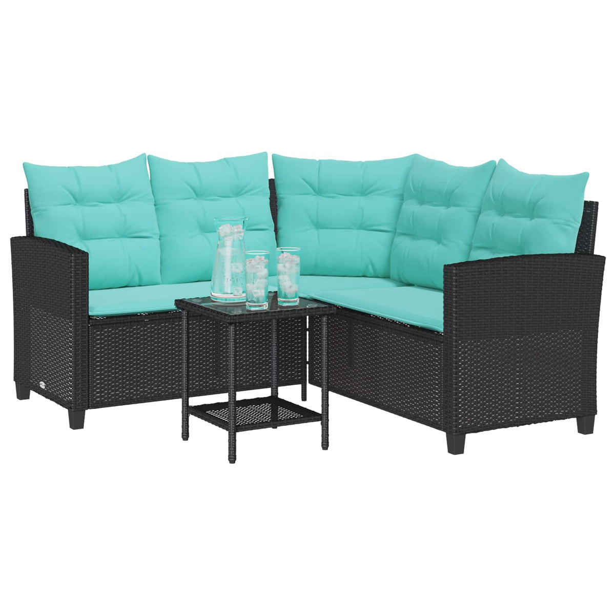 Outdoor Sofas Garden Sofa Cushion 2 Pcs Poly Rattan Black and turquoise 146 cm