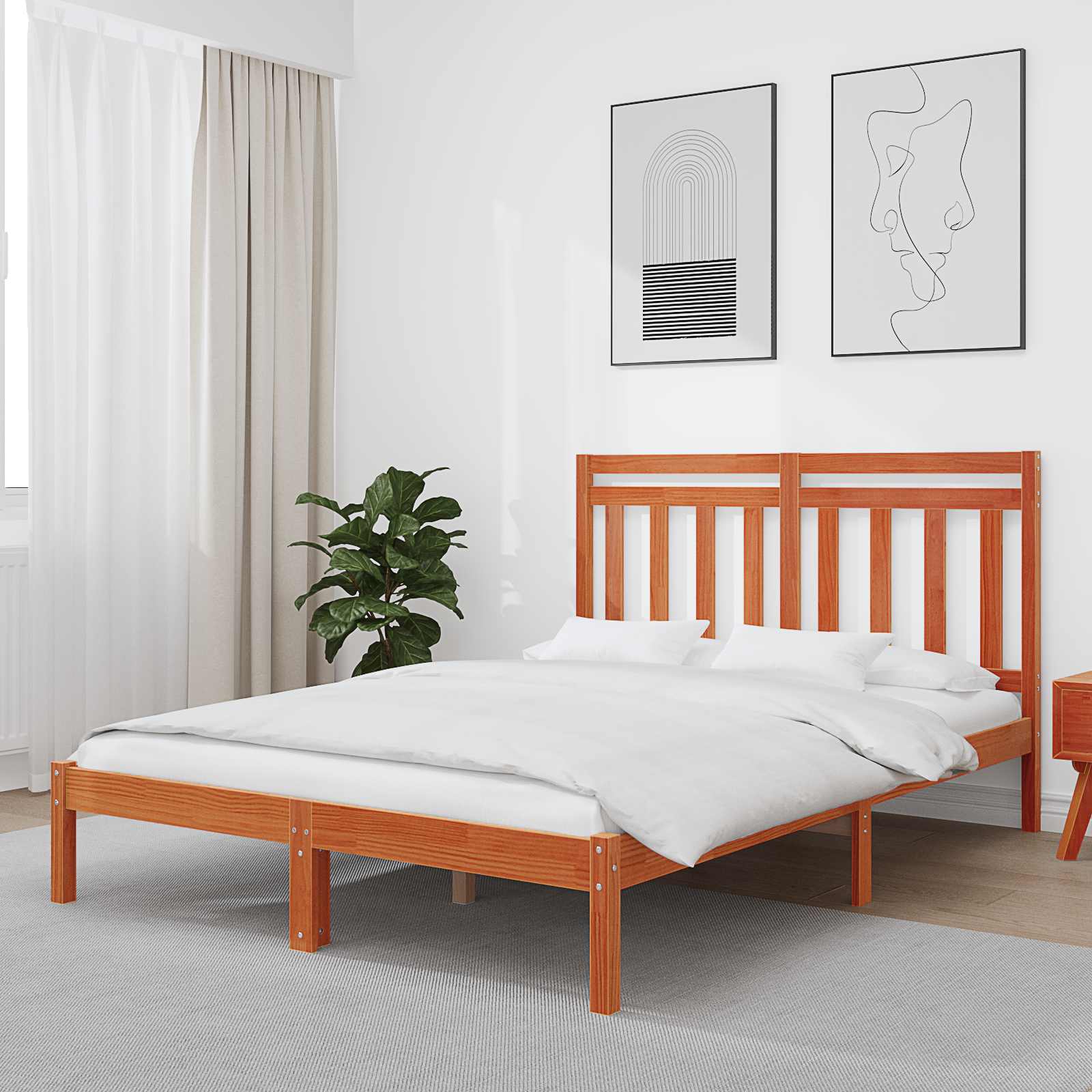Bed Frame 205.5 X 155.5 X 100 Cm Solid Pine Wood
