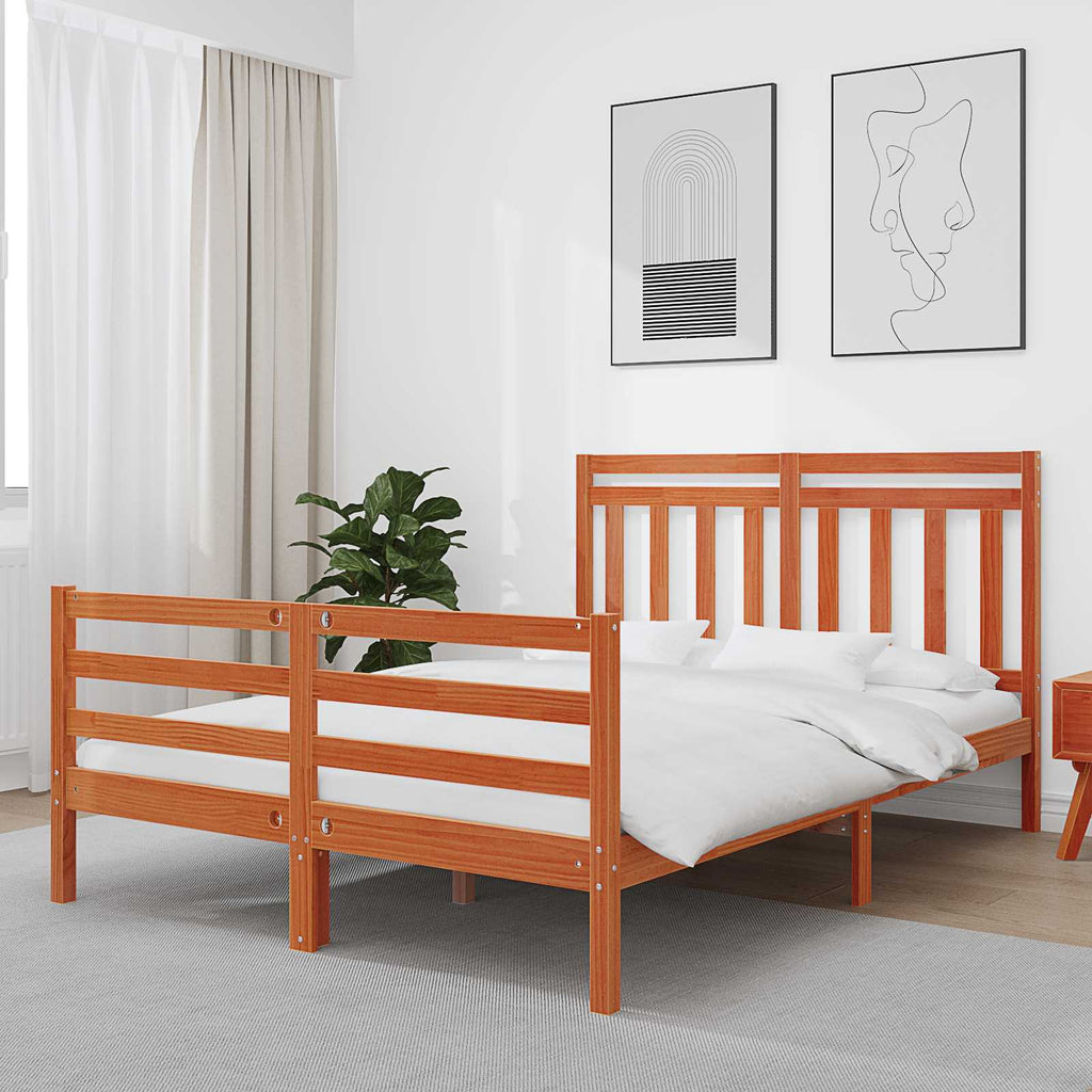 Bed Frame With Headboard Wax Brown 140 X 200 Cm