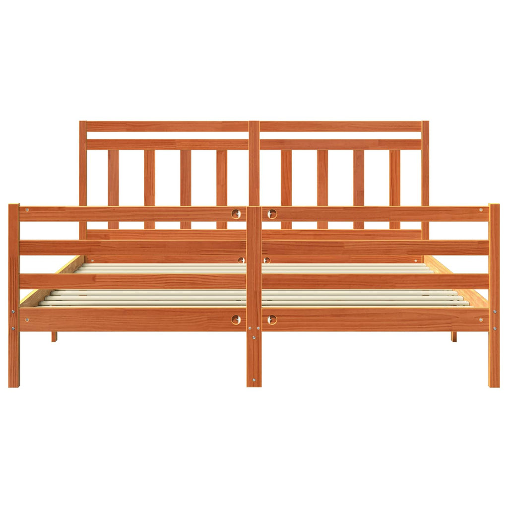 Bed Frame With Headboard Wax Brown 180 X 200 Cm