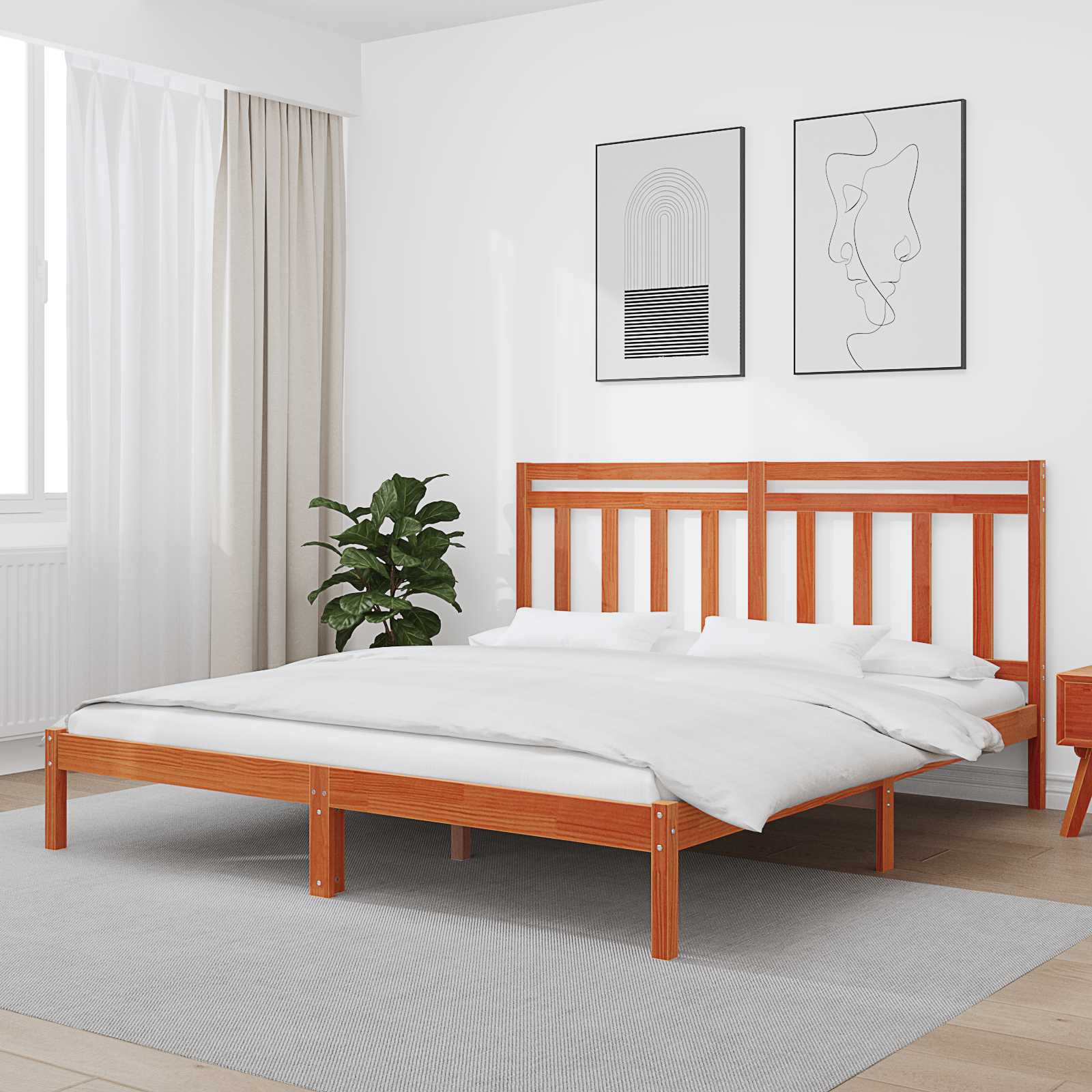 Bed Frame 205.5 X 155.5 X 100 Cm Solid Pine Wood