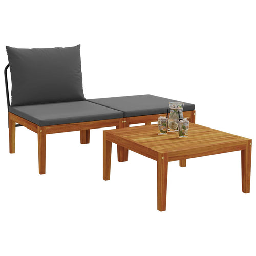 3 Piece Lounge Set Solid Acacia Wood Natural