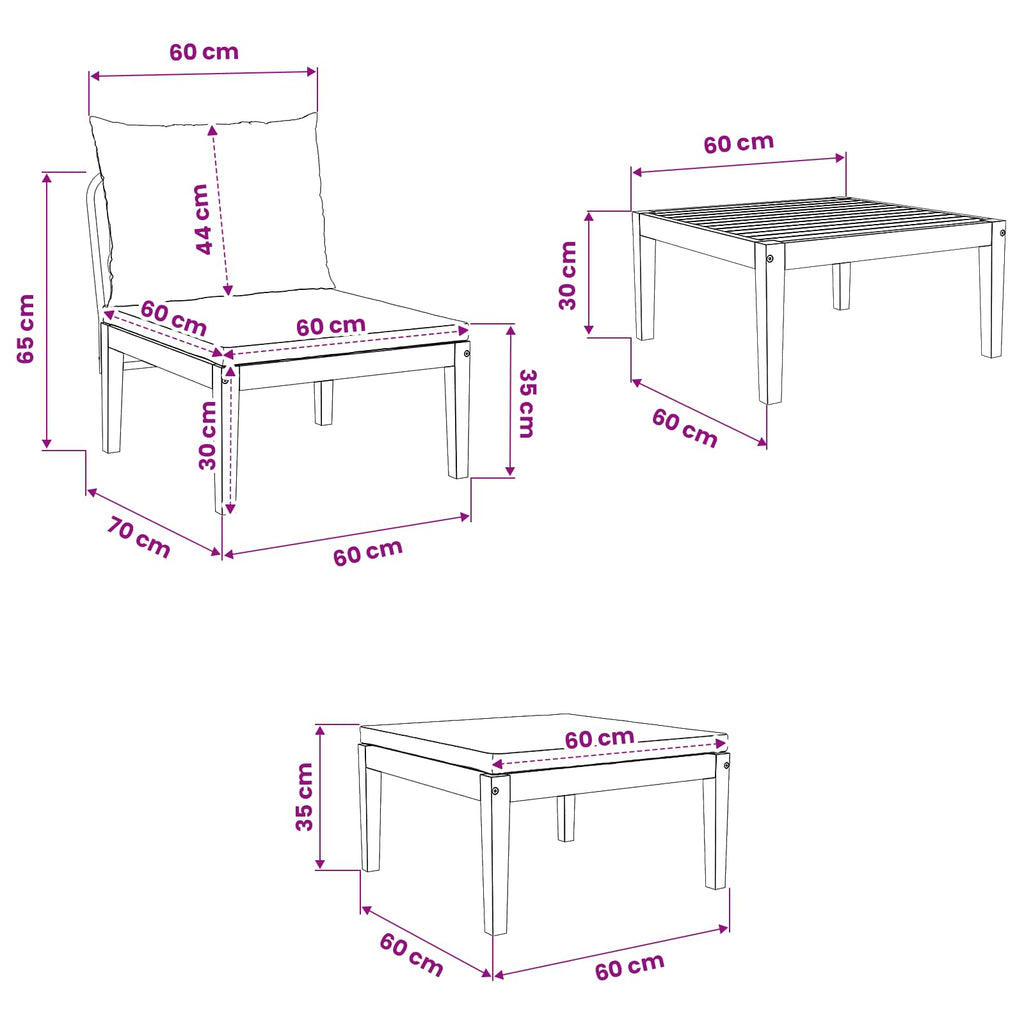 3 Piece Lounge Set Solid Acacia Wood Natural