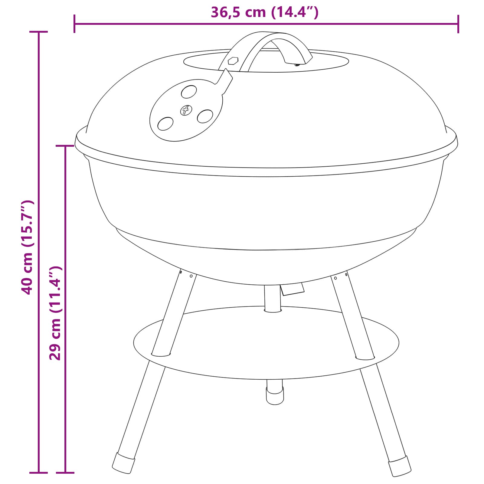 Charcoal Grill Black 36.5 X 36.5 X 40 Cm