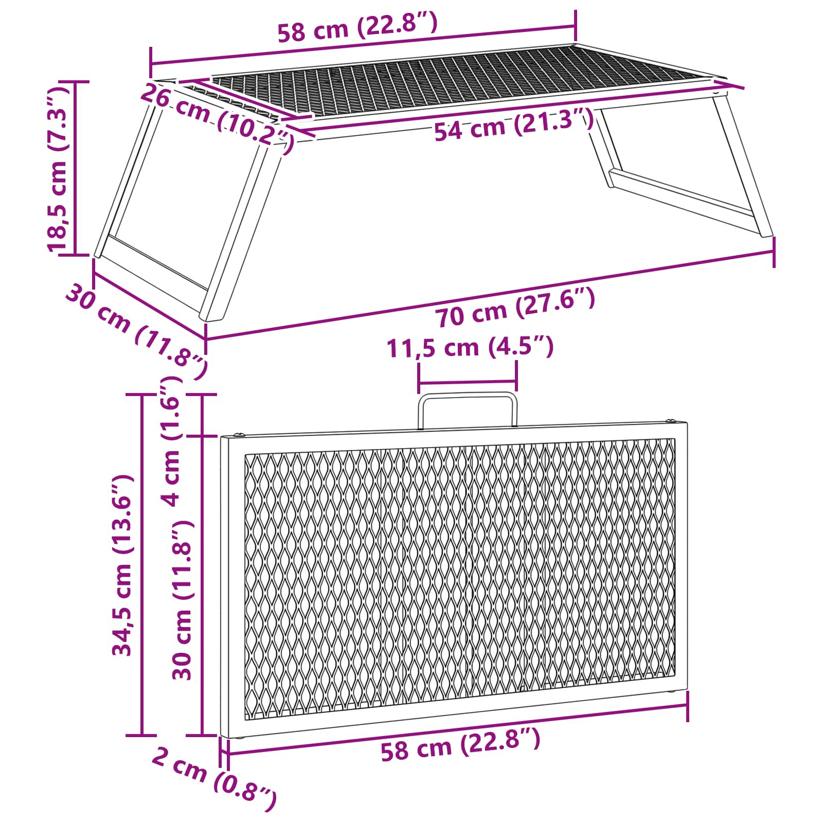 Foldable Camping Grill Folding Black 58 X 31 X 2 Cm Alloy Steel