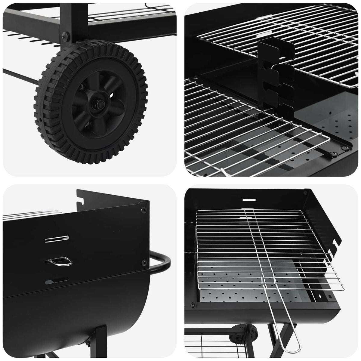 Outdoor Grills Charcoal BBQ Grill Barbecue Adjustable Grates & Wheels Black 96.5