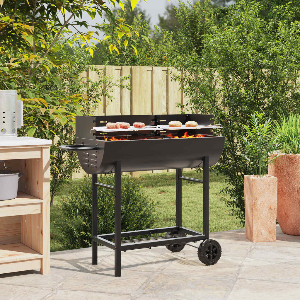 Outdoor Grills Charcoal BBQ Grill Barbecue Adjustable Grates & Wheels Black 96.5