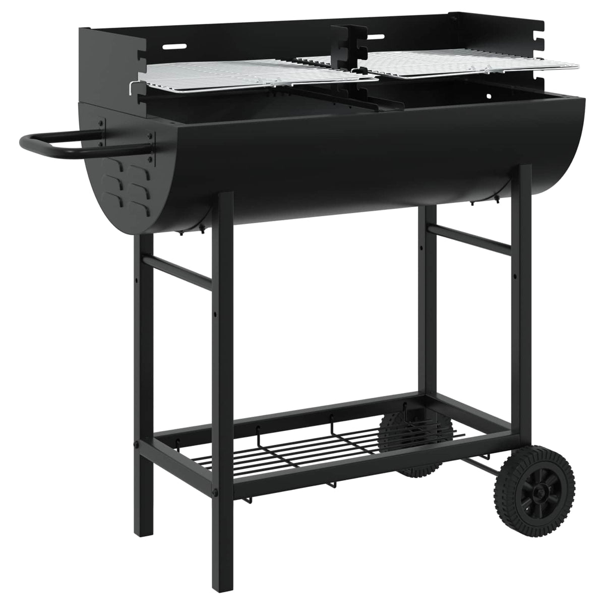 Outdoor Grills Charcoal BBQ Grill Barbecue Adjustable Grates & Wheels Black 96.5