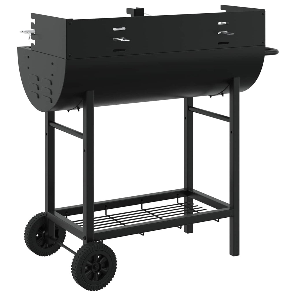 Outdoor Grills Charcoal BBQ Grill Barbecue Adjustable Grates & Wheels Black 96.5