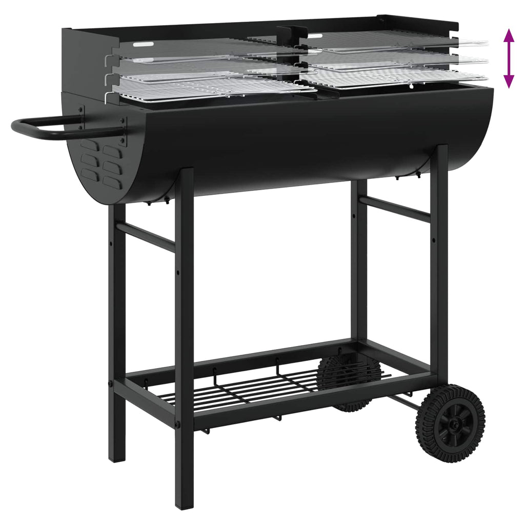 Outdoor Grills Charcoal BBQ Grill Barbecue Adjustable Grates & Wheels Black 96.5