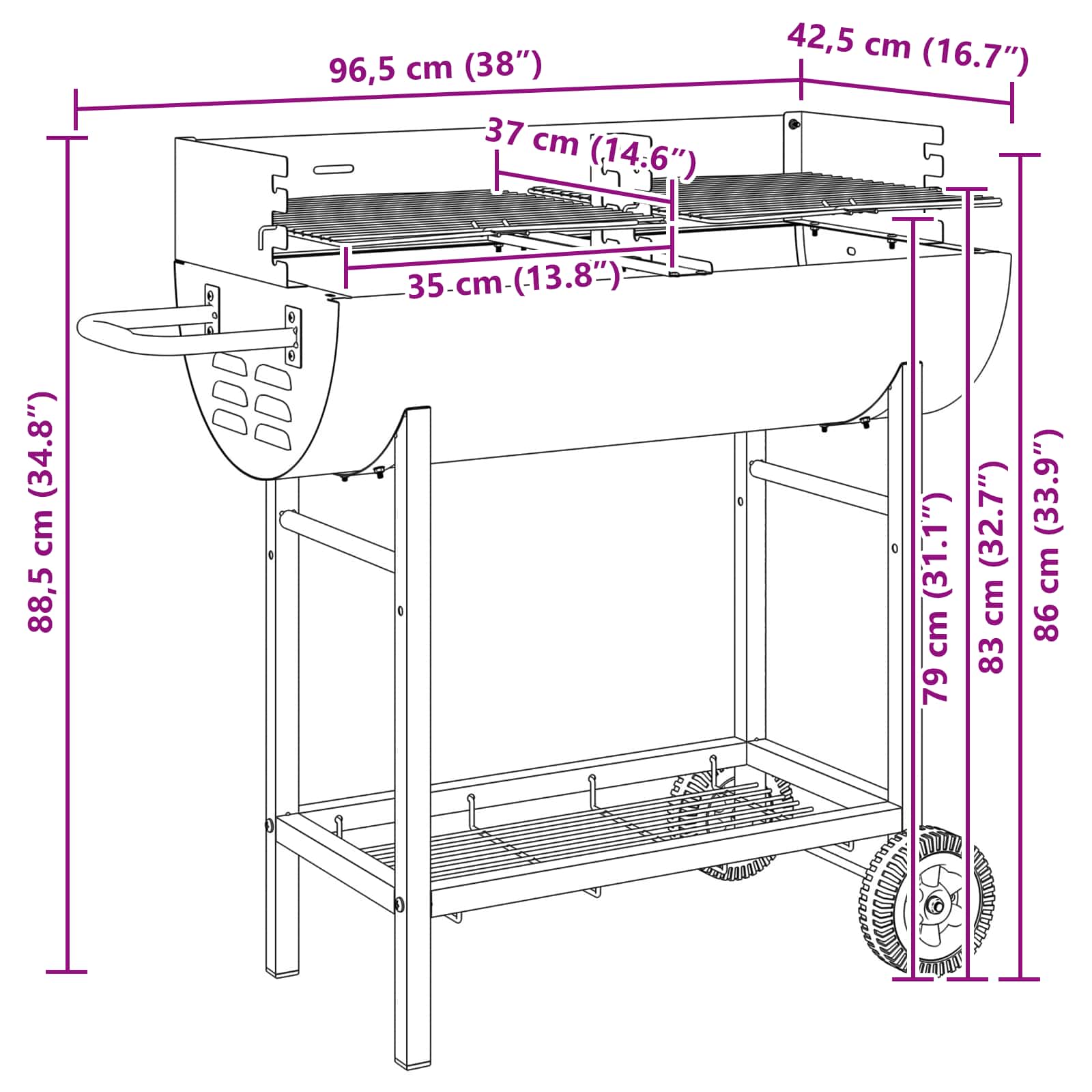 Charcoal Grill 96.5 X 42.5 X 88.5 Cm Black
