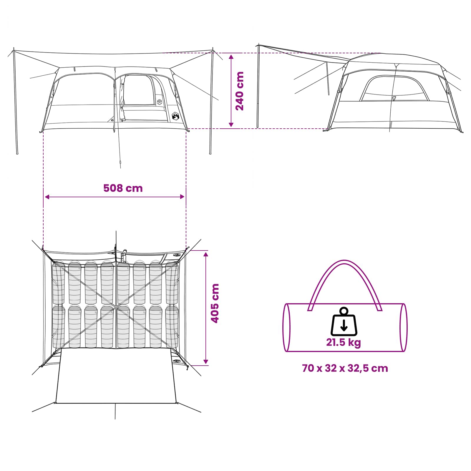 Family Tent 500 X 400 X 230 Cm Polyester And Steel