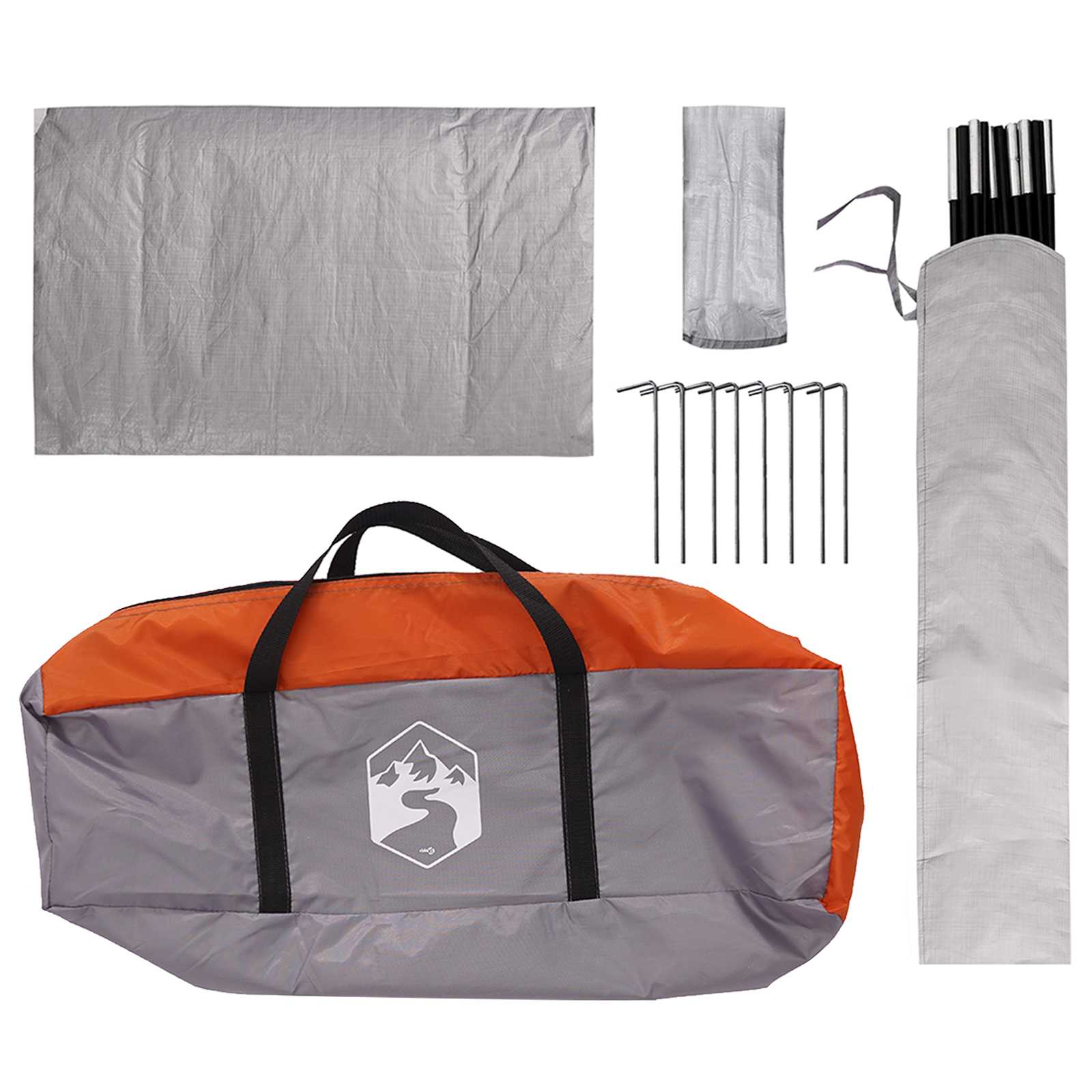 Camping Tent With Rainfly Water-Resistant Dome Grey And Orange