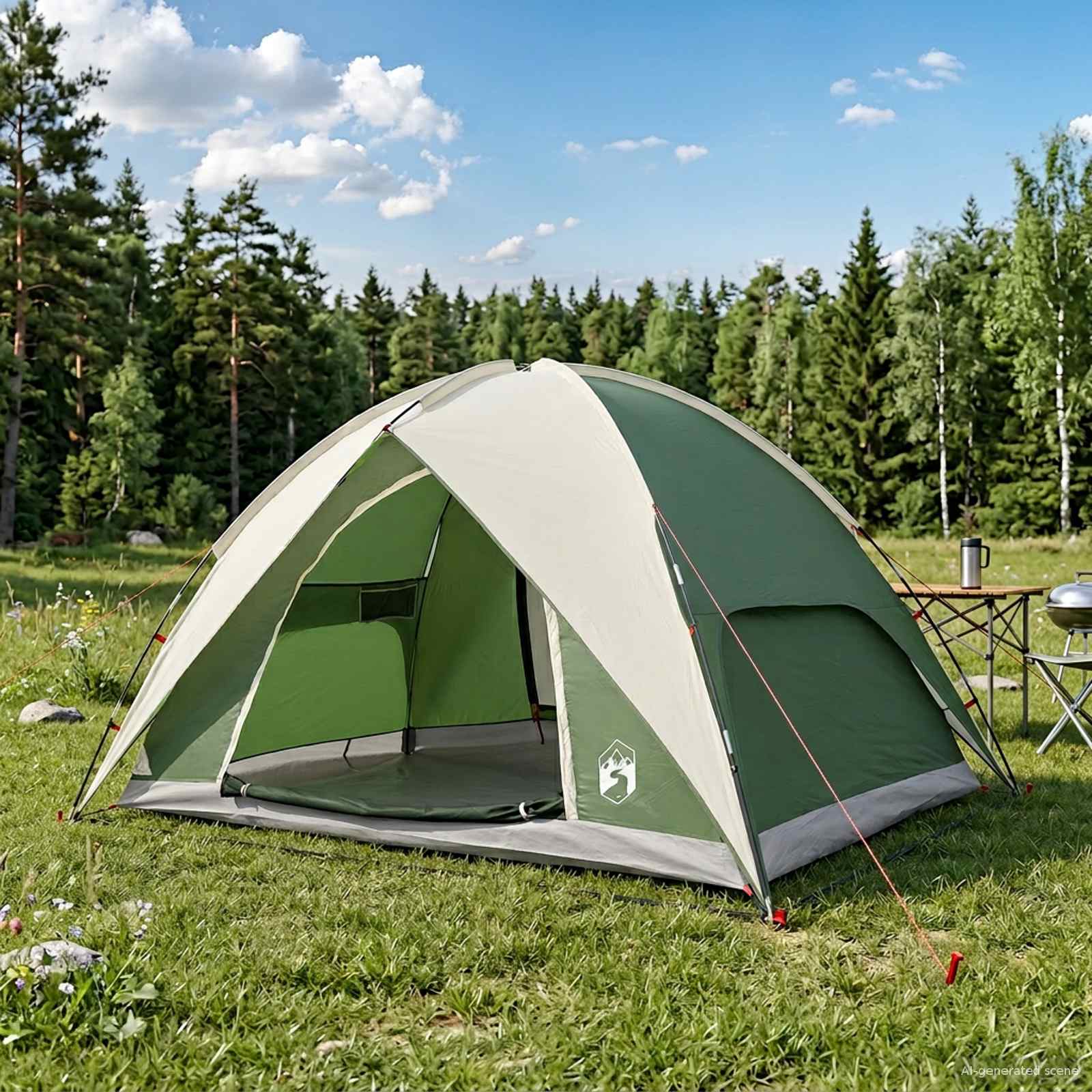 Camping Tent With Rainfly Water-Resistant Dome Green 4-Person