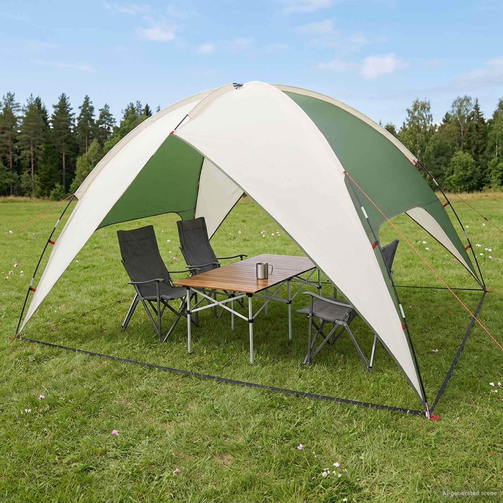 Camping Tent With Rainfly Water-Resistant Dome Green 4-Person