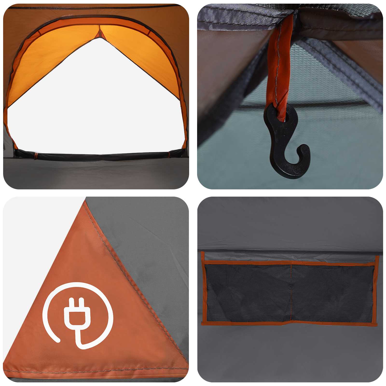 Camping Tent With Rainfly Water-Resistant Dome Grey And Orange