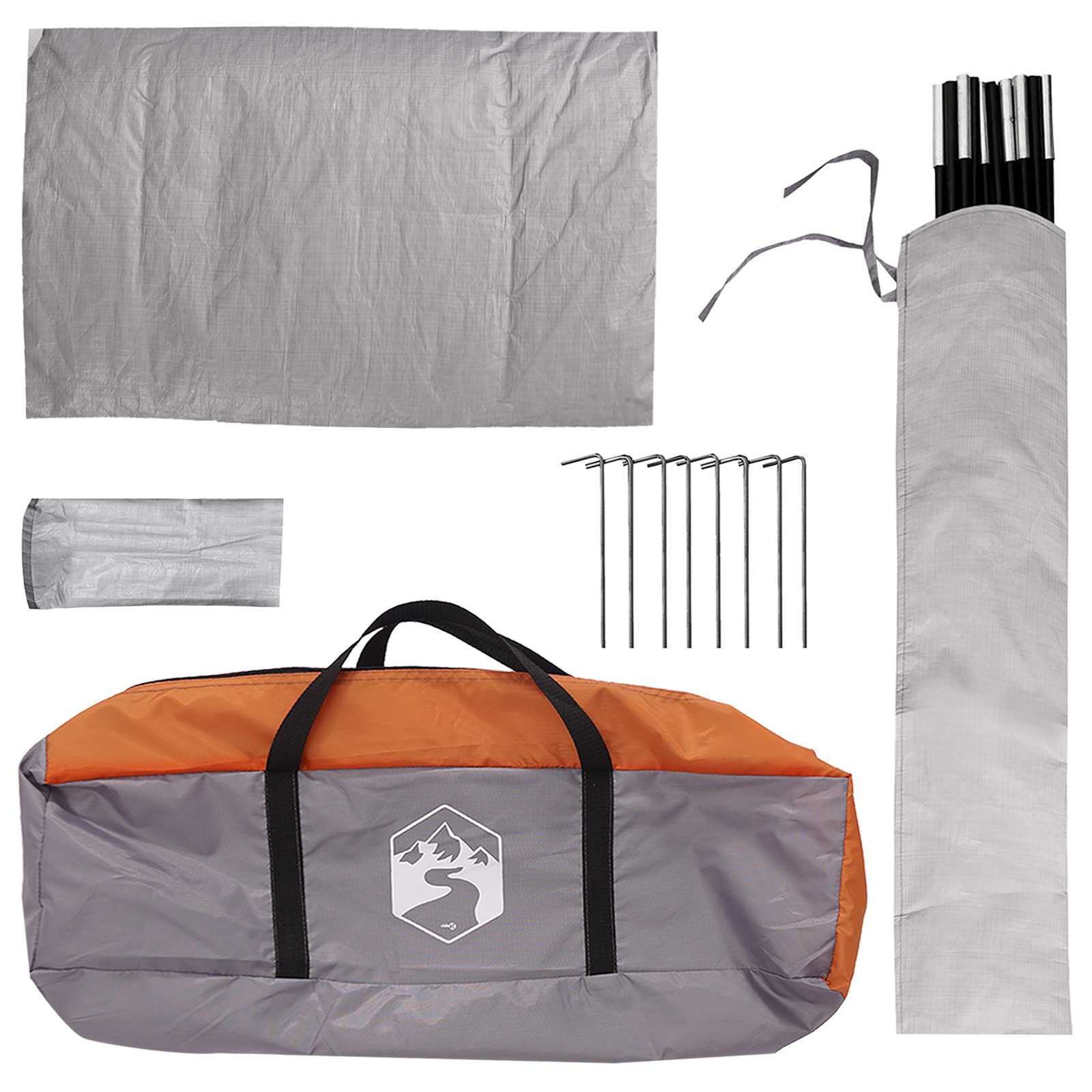Camping Tent With Rainfly Water-Resistant Dome Grey And Orange