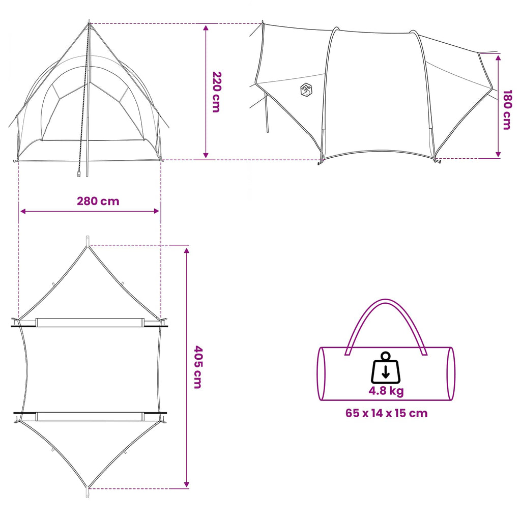 Tailgate Awning Water-Resistant Green 405 X 280 X 220 Cm