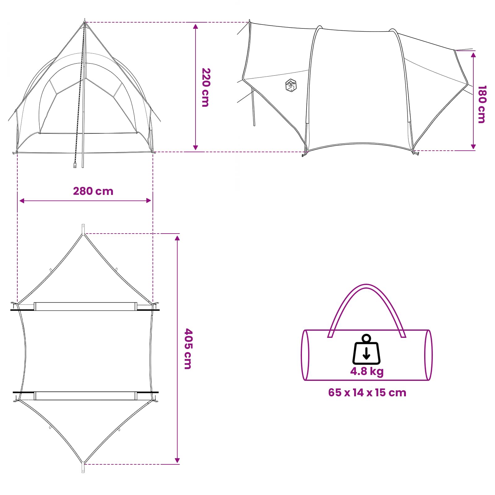 Tailgate Awning Water-Resistant Green 405 X 280 X 220 Cm