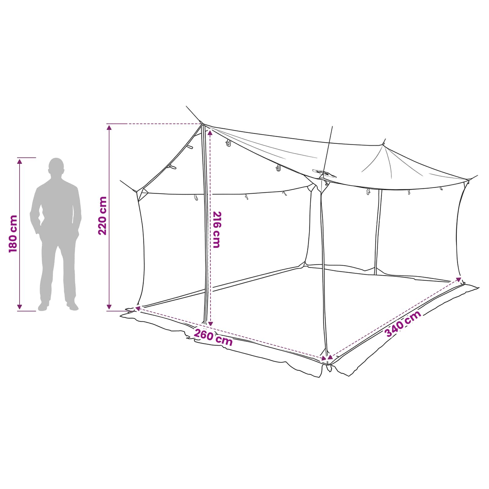 Camping Tarp With Mesh Walls Army Green 340 X 260 X 220 Cm