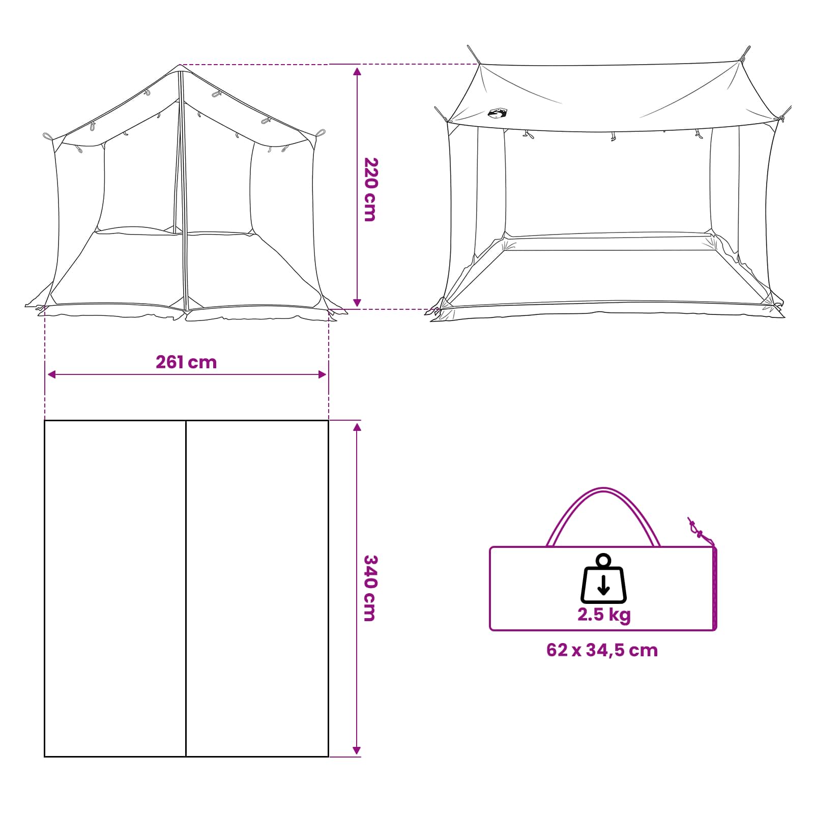 Camping Tarp With Mesh Walls Army Green 340 X 260 X 220 Cm
