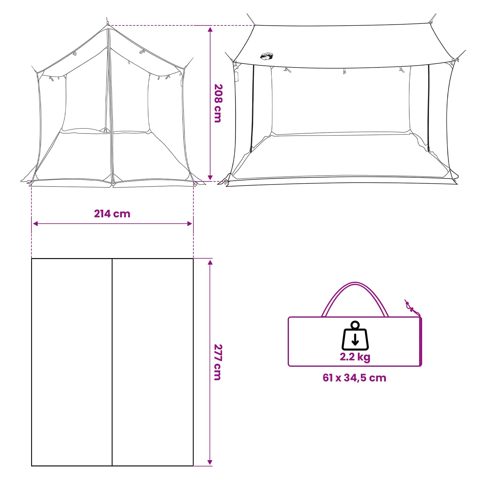 Camping Tarp With Mesh Walls Army Green 270 X 210 X 210 Cm
