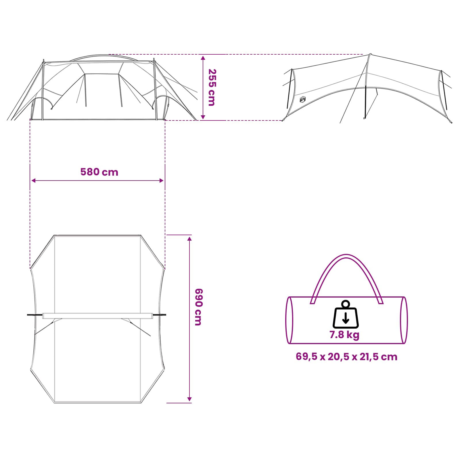 Camping Tarp Water-Resistant Green 690 X 580 X 255 Cm