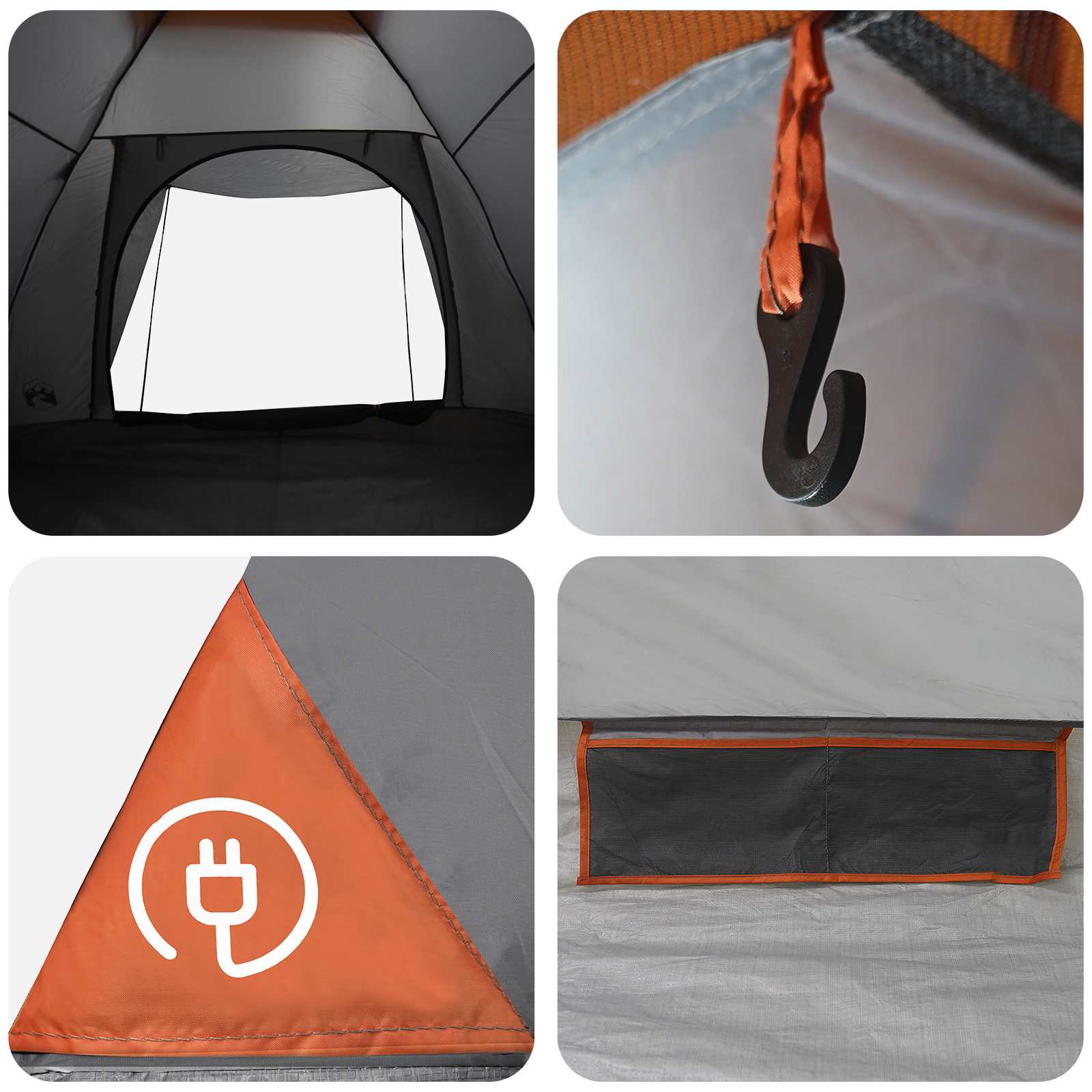 Camping Tent Grey And Orange 6-Person Polyester And Steel