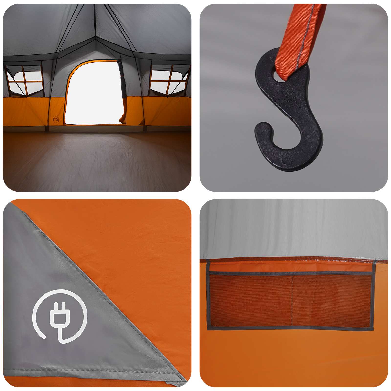 Family Tent With Roof Grey And Orange 487 X 340 X 216 Cm