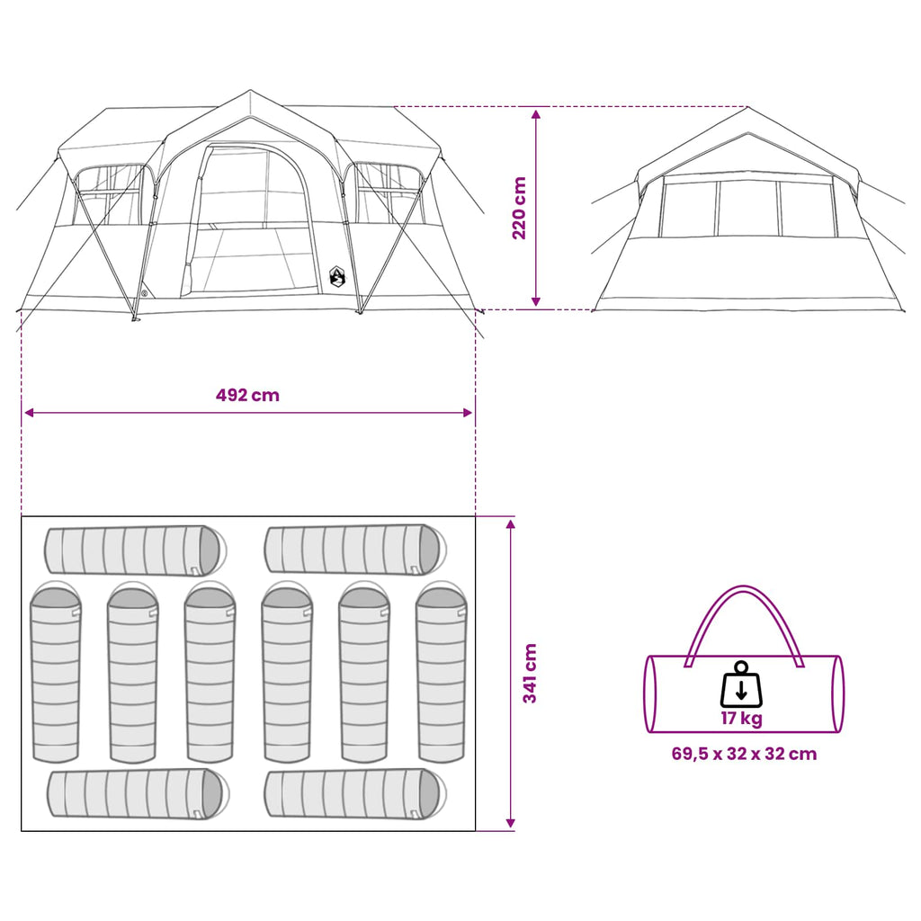 Family Tent With Roof Grey And Orange 487 X 340 X 216 Cm