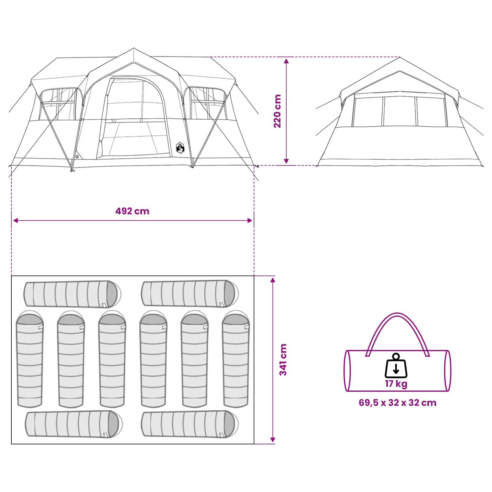 Family Tent Army Green 487 X 340 X 216 Cm Polyester And Steel