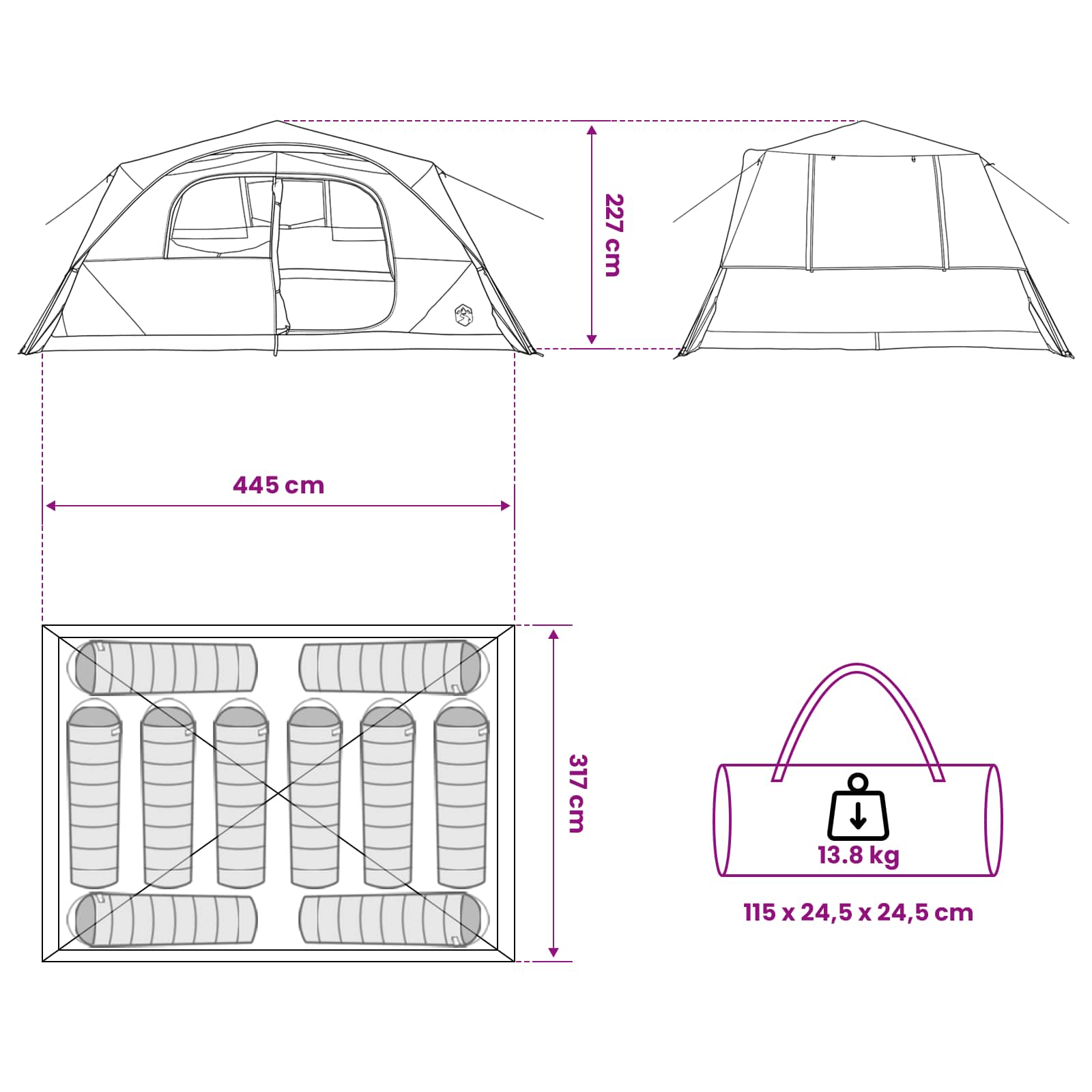 Instant Tent 365 X 280 X 200 Cm Polyester And Steel