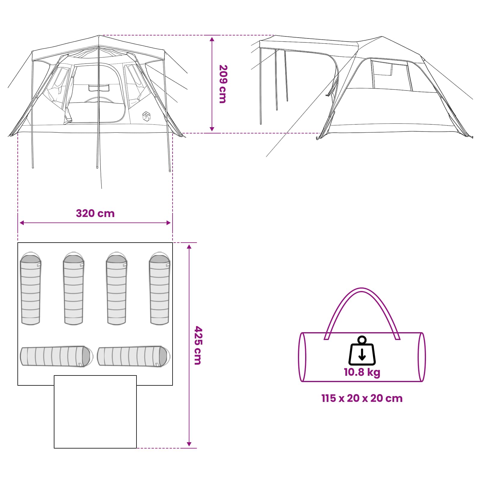 Family Tent With Roof Grey And Orange 305 X 275 X 190 Cm