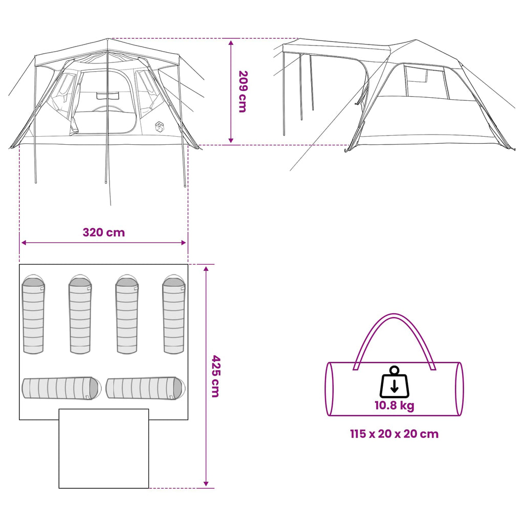 Family Tent Army Green 305 X 275 X 190 Cm Polyester And Steel