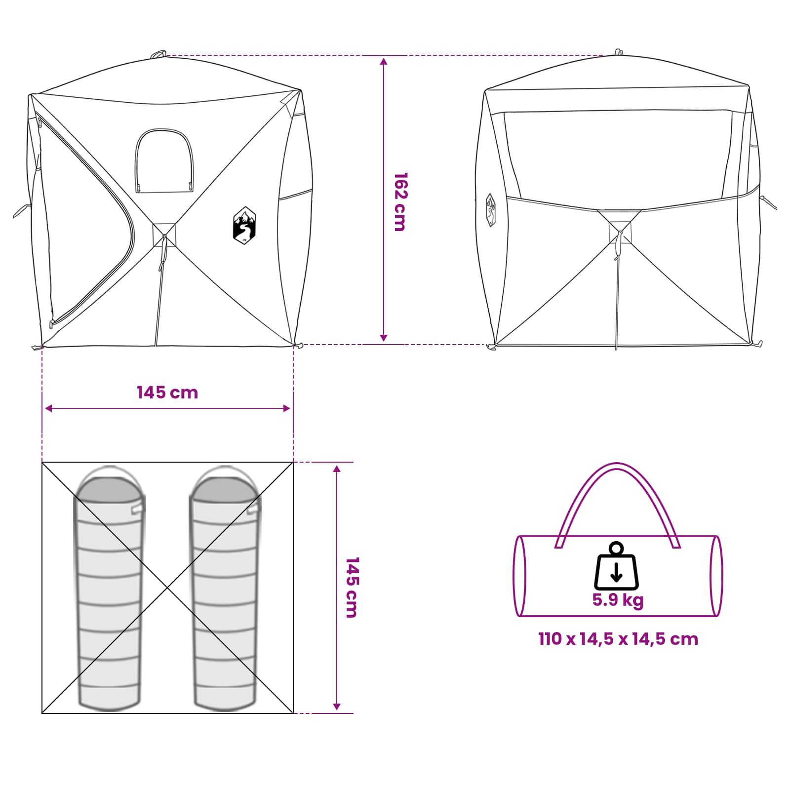Hunting Tent 143 X 143 X 165 Cm Polyester And Steel