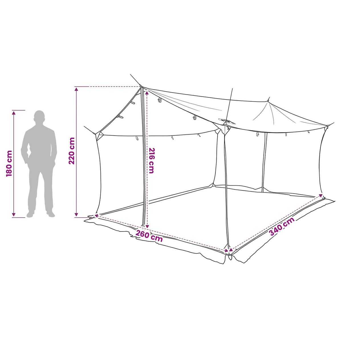 Tents Camping Tarp Mesh Walls Brown Grey 340 X 260 220 Cm 340 X 260 X 220 Cm 340