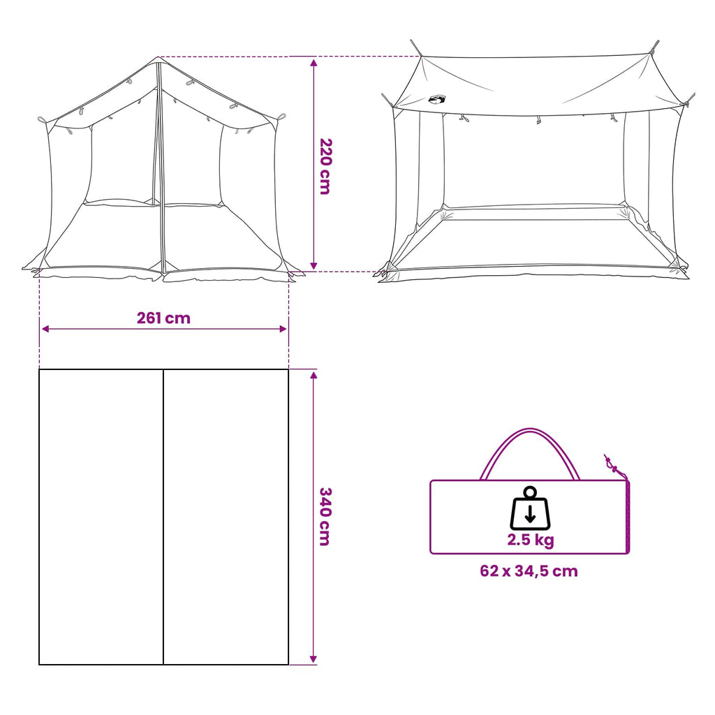 Tents Camping Tarp Mesh Walls Brown Grey 340 X 260 220 Cm 340 X 260 X 220 Cm 340